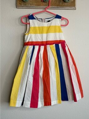 GAP Girls Sleeveless Multicolor Stripe Dress - White, Yellow, Red, Blue